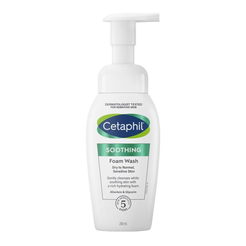 Sữa Rửa Mặt Tạo Bọt Cetaphil Soothing Foam Wash 200ml - Dành Cho Da Nhạy Cảm, Làm Sạch Dịu Nhẹ, Giữ Ẩm Tự Nhiên, Không Gây Kích Ứng