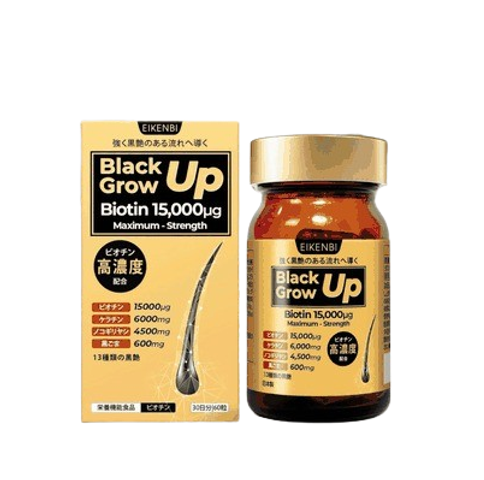 Viên uống hỗ trợ mọc tóc Black Grow Up Maximum Biotin 15,000µg - Bổ sung Biotin và Keratin cho tóc chắc khỏe, chống rụng hiệu quả