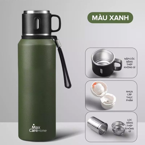 Bình Giữ Nhiệt Inox Maxcare 800ml Sang Trọng Có Lõi Lọc, Giữ Nóng Lạnh Trên 10 Giờ, Thiết Kế Tiện Lợi Cho Dã Ngoại