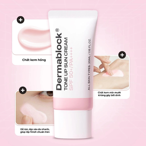 Kem Chống Nắng Nâng Tông Dermablock Tone Up Sun Cream SPF 50+ - Bảo Vệ Da Tối Ưu, Hiệu Ứng Sáng Hồng Tự Nhiên, 35ml