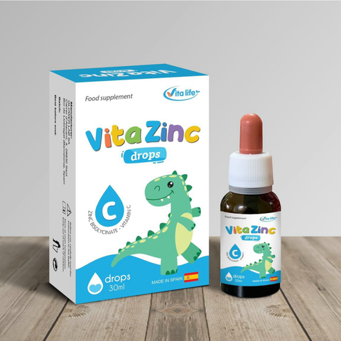 Kẽm Nhỏ Giọt VitaZinc Drops cho Bé - Hỗ Trợ Tăng Cường Sức Đề Kháng & Tiêu Hóa, Bổ Sung Kẽm Bisglycinate và Vitamin C 30ml
