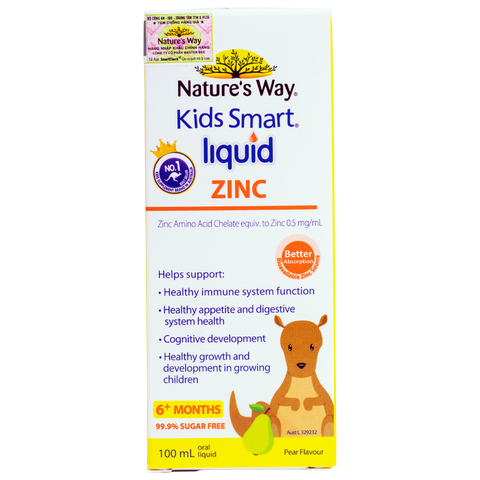 Nature's Way Kids Smart Liquid Zinc - Bổ sung kẽm cho bé từ 6 tháng tuổi, hỗ trợ đề kháng và kích thích cảm giác thèm ăn, 100ml
