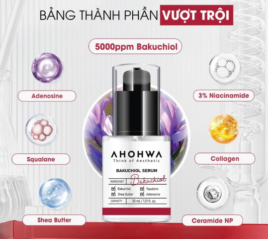 Serum Ahohaw Bakuchiol 30ml - Hỗ trợ dưỡng trắng đều màu da, căng mịn, tái tạo da, giảm nếp nhăn, thích hợp mọi loại da