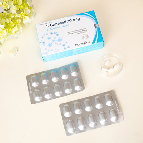 Viên ngậm giảm nám, trắng da Pharmaform S-Glutacell 200mg - Bổ sung L-Glutathione và Vitamin C cho làn da khỏe mạnh, sáng bóng