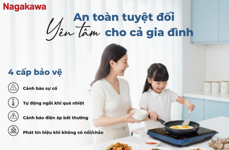 Bếp Điện Từ Nagakawa NIC6212 2200W - Bảng Điều Khiển Cảm Ứng, Nấu Ăn Tiện Ích, Tặng Kèm Nồi Lẩu Inox 30cm