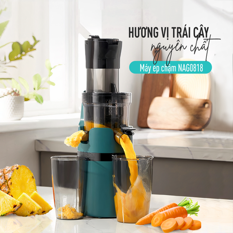 Máy Ép Chậm Nagakawa NAG0818 - Công Suất 200W, Ép Nguyên Quả, Thiết Kế Nhỏ Gọn, Giữ 98% Dưỡng Chất, Vệ Sinh Dễ Dàng