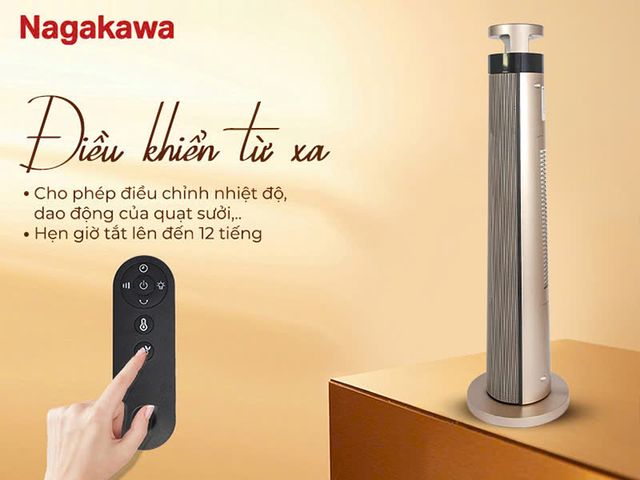 Máy Sưởi Gốm Nagakawa NEH8389 2000W - Tiết Kiệm Điện, Điều Khiển Từ Xa, Hẹn Giờ 12h, Công Nghệ PTC, An Toàn Khi Sử Dụng