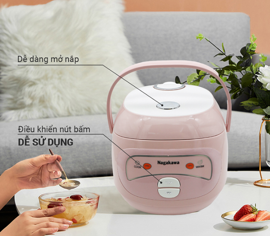Nồi Cơm Điện Cơ Nagakawa NAG0134 1L - Thiết Kế Nhỏ Gọn, 2 Chế Độ Nấu, Lòng Nồi Chống Dính, Nấu Cơm Ngon Hơn