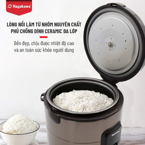 Nồi Cơm Điện Nagakawa NAG0133 1.8L - Công Nghệ Ủ Ấm 3 Chiều, 700W, Chống Dính Đa Lớp, Nấu Cơm Ngon Cho Gia Đình