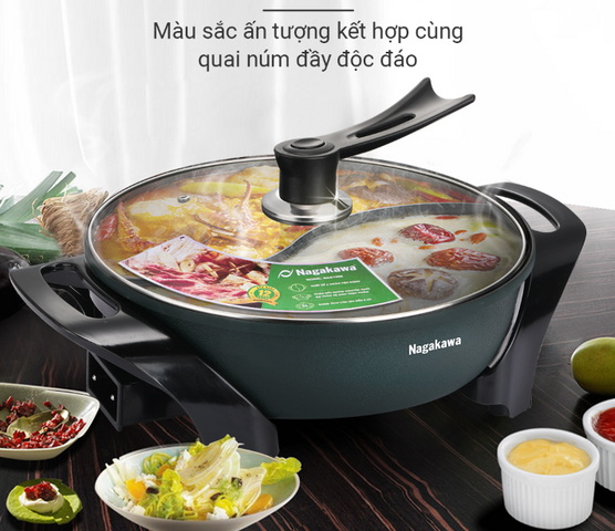Nồi Lẩu Điện 2 Ngăn Nagakawa NAG1905 Dung Tích 5L - Đun Nhanh, Điều Chỉnh Nhiệt Độ 5 Mức, Tiện Dụng Cho Mọi Gia Đình