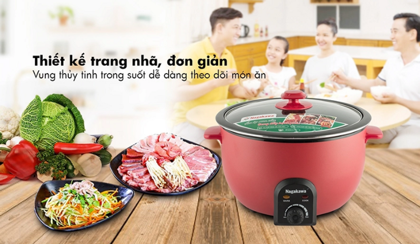 Nồi Lẩu Điện Nagakawa NAG1902 4L - 1300W Đa Chức Năng Nấu Lẩu, Nướng, Chiên Xào - Thiết Kế Hiện Đại, Tiết Kiệm Năng Lượng