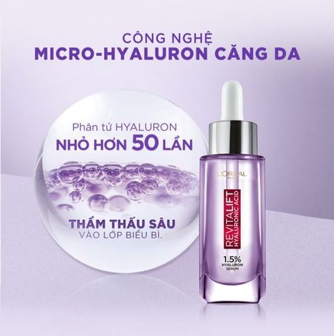 Serum cấp ẩm L'Oreal Revitalift Hyaluronic Acid 1.5% - Dưỡng ẩm chuyên sâu cho mọi loại da, làm căng mịn da 30ml