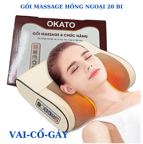 Gối Massage Hồng Ngoại Okato MS20 - 24W, 20 Viên Bi, Giúp Thư Giãn và Lưu Thông Máu, Tính Năng Đảo Chiều, 3 Cấp Độ Massage
