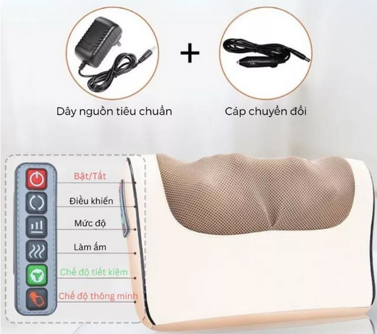 Gối Massage Hồng Ngoại Okato MS20 - 24W, 20 Viên Bi, Giúp Thư Giãn và Lưu Thông Máu, Tính Năng Đảo Chiều, 3 Cấp Độ Massage