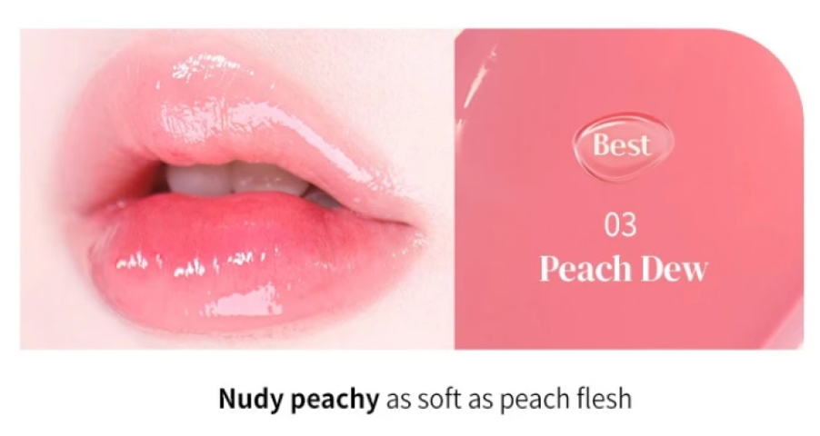 Son tint Macqueen NewYork Dewy Water Glow Lip 03 Peach Dew - Sắc hồng cam đào tự nhiên, chất mỏng nhẹ, hiệu ứng bóng ẩm hoàn hảo cho đôi môi rạng rỡ