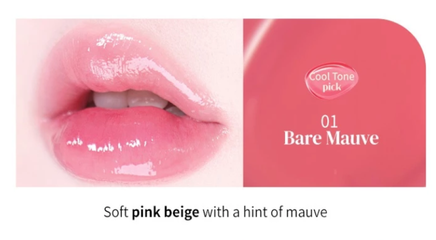 Son Tint Macqueen NewYork Dewy Water Glow Lip 01 Bare Mauve - Son Dưỡng Môi Mỏng Nhẹ, Lên Màu Tự Nhiên, Tạo Hiệu Ứng Bóng Đẹp