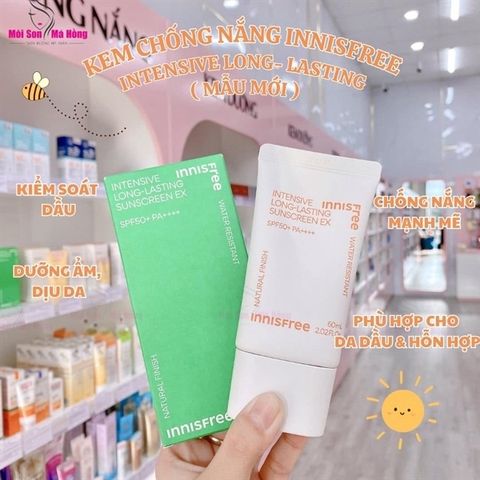 Kem Chống Nắng Innisfree Intensive Long-Lasting SPF50+ PA++++ 60ml - Dành Cho Da Dầu và Da Hỗn Hợp, Bảo Vệ Da Tối Ưu
