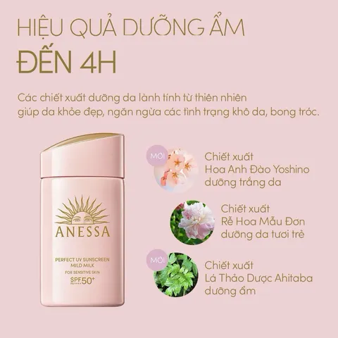 Sữa Chống Nắng Anessa Mild Milk Da Nhạy Cảm Nhật Bản 60ml - SPF50+ PA++++, Dành Cho Da Nhạy Cảm, Bảo Vệ Tối Ưu, Tiện Dụng