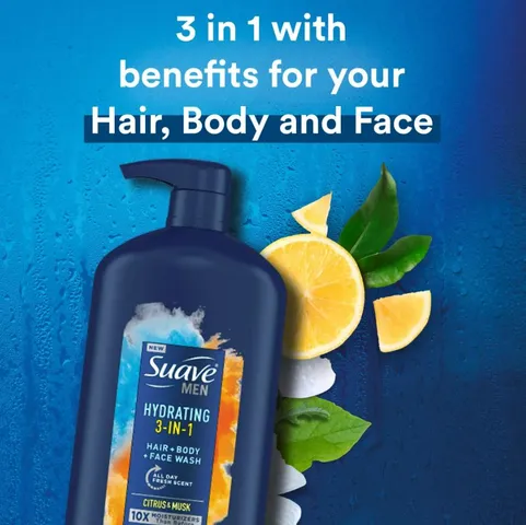 Sữa Tắm Gội Suave Men 3in1 Mỹ - Dưỡng Da Body, Hương Thơm Nam Tính, Tiện Lợi Cho Nam Giới