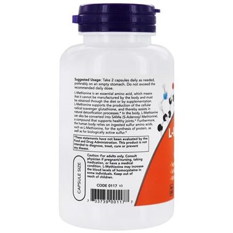 Viên uống hỗ trợ thải độc Now L-Methionine 500mg lọ 100 viên