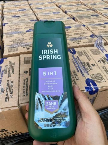 Sữa Tắm Gội Xả Irish Spring 5 In 1 USA 591ml - Giải Pháp Chăm Sóc Đầu Tóc và Cơ Thể Nam Tính, Hương Thơm Lâu Dài