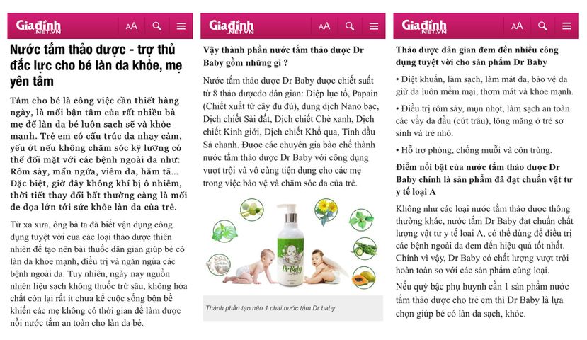 Combo 3 Nước Tắm Cho Bé Dr Baby Giảm Rôm Sảy, Mẩn Ngứa, Hăm Tã