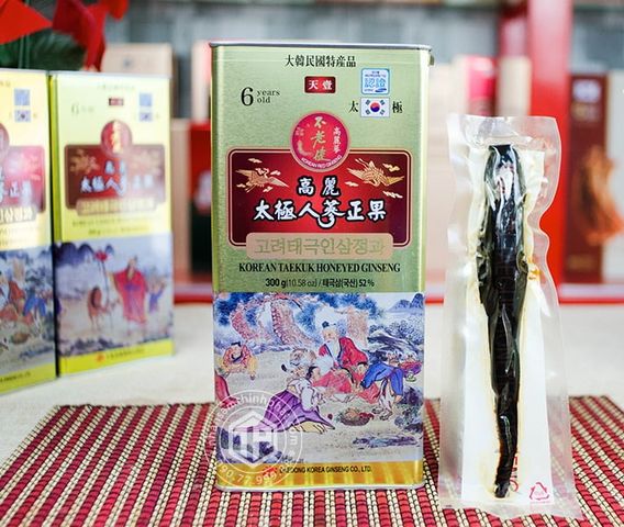 Hồng sâm củ khô300g hộp thiếc tẩm mật ong chính hãng Deadong hàn quốc