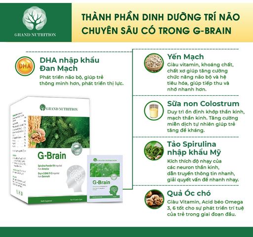 Cốm G-Brain Tăng Cường Tập Trung & Trí Nhớ - Hỗ Trợ Phát Triển Trí Tuệ Cho Trẻ Em Từ 2-18 Tuổi - Hộp 30 Gói 590.000đ