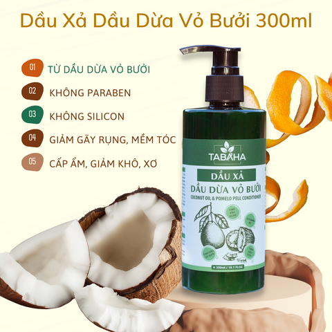 Dầu Xả Dầu Dừa Vỏ Bưởi TABAHA 300ml Dưỡng Ẩm Phục Hồi Tóc Khô Hư Tổn