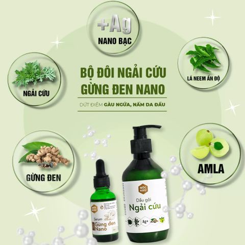 Bộ Dầu Gội Ngải Cứu 300ml & Serum Gừng Đen Nano 30ml Mộc Nhu - Ngăn Ngừa Gàu, Tóc Khỏe Mạnh, Dưỡng Ẩm Da Đầu