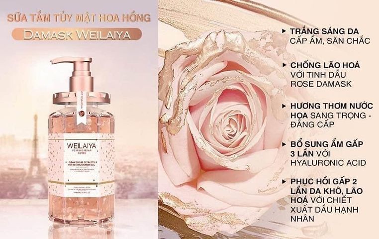 Sữa tắm trắng da damask weilaiya grand rose extracts whitening 450ml
