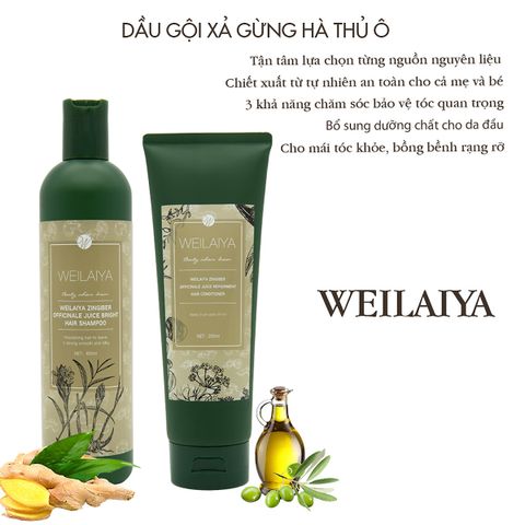 Bộ Dầu Gội Xả Weilaiya Tinh Chất Gừng Hà Thủ Ô - Giảm Rụng Tóc, Làm Mềm Mịn Tóc, Giúp Tóc Mọc Nhanh, Dưỡng Da Đầu Tự Nhiên