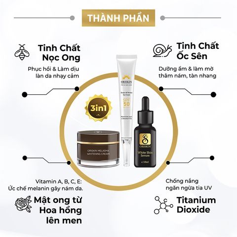 Bộ 3 kem chống nắng, serum dưỡng trắng, kem mờ nám Oriskin