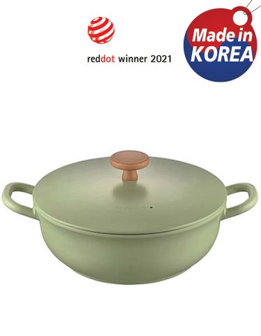 Nồi Lẩu Ceramic PoongNyun 24cm - Lẩu Nhôm Chống Dính Pistachio Green, Dung Tích 3.2L, Phù Hợp Tất Cả Bếp Gas, Điện, Từ