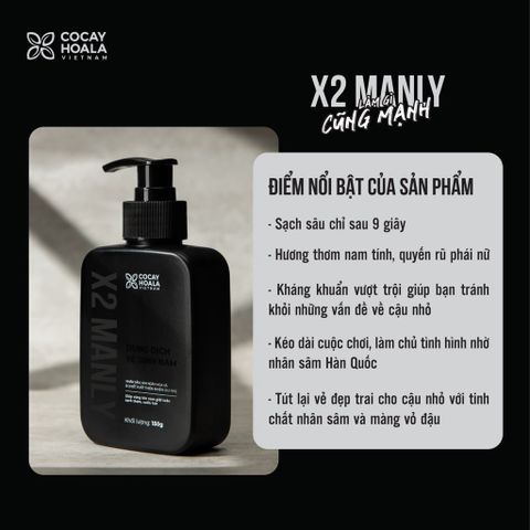 Dung Dịch Vệ Sinh Nam X2 Manly - Làm Sạch Sâu, Kháng Khuẩn và Khử Mùi Hiệu Quả cho Nam Giới, Tỏa Hương Nam Tính Quyến Rũ