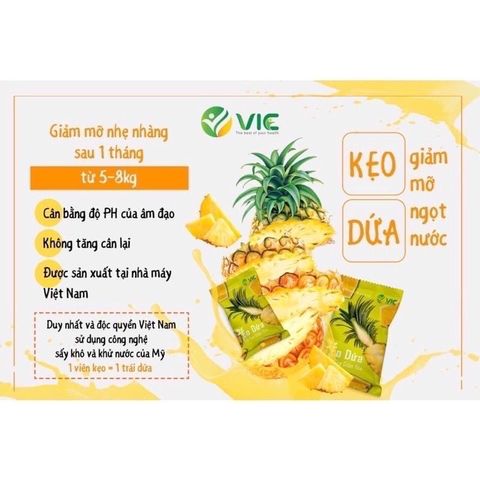 Kẹo dứa Plus giảm cân VIC organic, hỗ trợ giảm mỡ