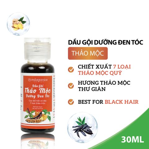 Dầu Gội Đen Tóc Hương Thảo Mộc Thiên Nhiên Milaganics 30ml (Chai)