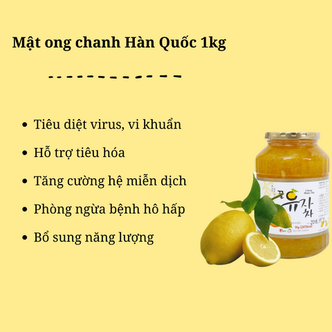 Mật Ong Chanh Hàn Quốc Hũ Thủy Tinh 1kg - Giải Pháp Thực Phẩm Bổ Dưỡng, Tăng Cường Miễn Dịch, Hỗ Trợ Tiêu Hóa