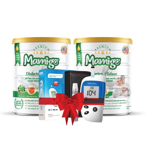 Combo 2 lon sữa Mamigo 800g tặng 1 máy đo đường huyết