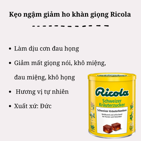 Kẹo Ngậm Giảm Ho Ricola Đức 250g - Hỗ Trợ Khản Giọng, Chiết Xuất 13 Loại Thảo Mộc Tự Nhiên, Không Chứa Gluten