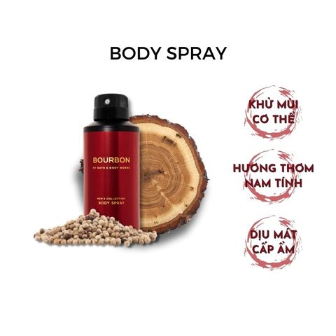 Xịt Thơm Toàn Thân Nam Bath & Body Works Bourbon 104g - Hương Nam Tính Khử Mùi Hiệu Quả, Tự Tin Mỗi Ngày