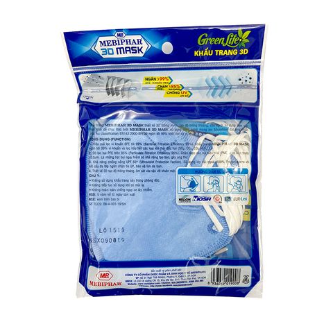 Khẩu trang 3D MASK MEBIPHAR Size M - Bộ 5 chiếc Bảo vệ sức khỏe, Thiết kế thời trang, Lọc bụi, Kháng khuẩn cho mọi lứa tuổi