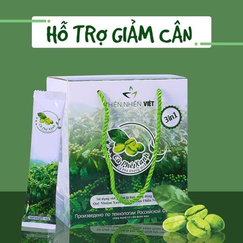 Cà Phê Xanh Giảm Cân Thiên Nhiên Việt - Hỗ Trợ Thon Gọn Vóc Dáng - Hộp 10 Gói Pha Nhanh, Nguyên Chất, Từ Dak Lak