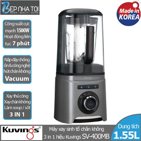 Máy Xay Sinh Tố Chân Không 3 Trong 1 Kuvings SV-400MB, Dung Tích 1.55L, Công Suất 2.0HP, Chế Độ Xay Tự Động và Thủ Công, Tiện Lợi Cho Gia Đình
