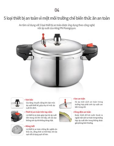 Nồi Áp Suất Inox Poongnyun PHSPC-20 Cao Cấp 11.0L - Thích Hợp Cho Gia Đình và Nhà Hàng, Nấu Nhanh Tiết Kiệm Thời Gian