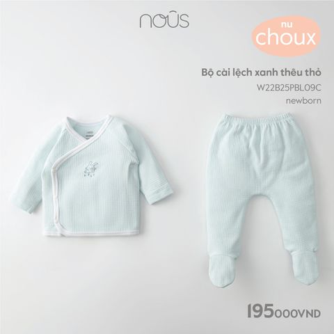 [Chính hãng] Bộ cài lệch có tất hồng thêu thỏ, xanh thêu thỏ