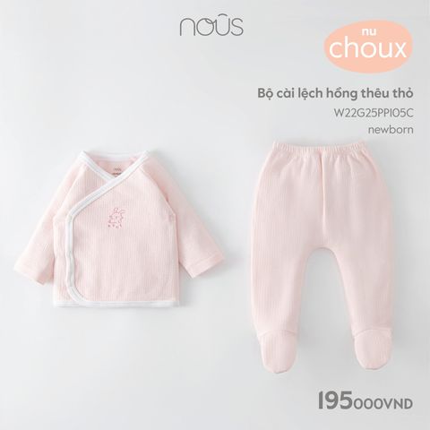 [Chính hãng] Bộ cài lệch có tất hồng thêu thỏ, xanh thêu thỏ