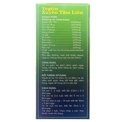 Siro Vegtin Xuyên Tâm Liên Icophar Cho Trẻ Từ 1 Tuổi 125ml