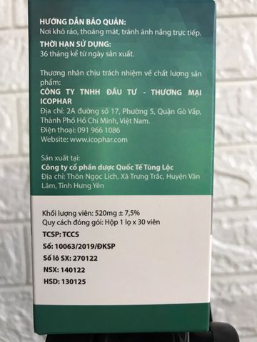 Viên Uống Vegtin Xuyên Tâm Liên Icophar (Lọ 30 Viên)