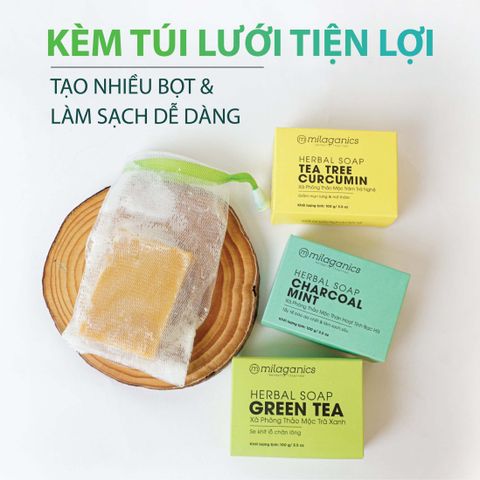Xà Phòng Tắm Giảm Mụn Giảm Thâm Tràm Nghệ Milaganics  100gr